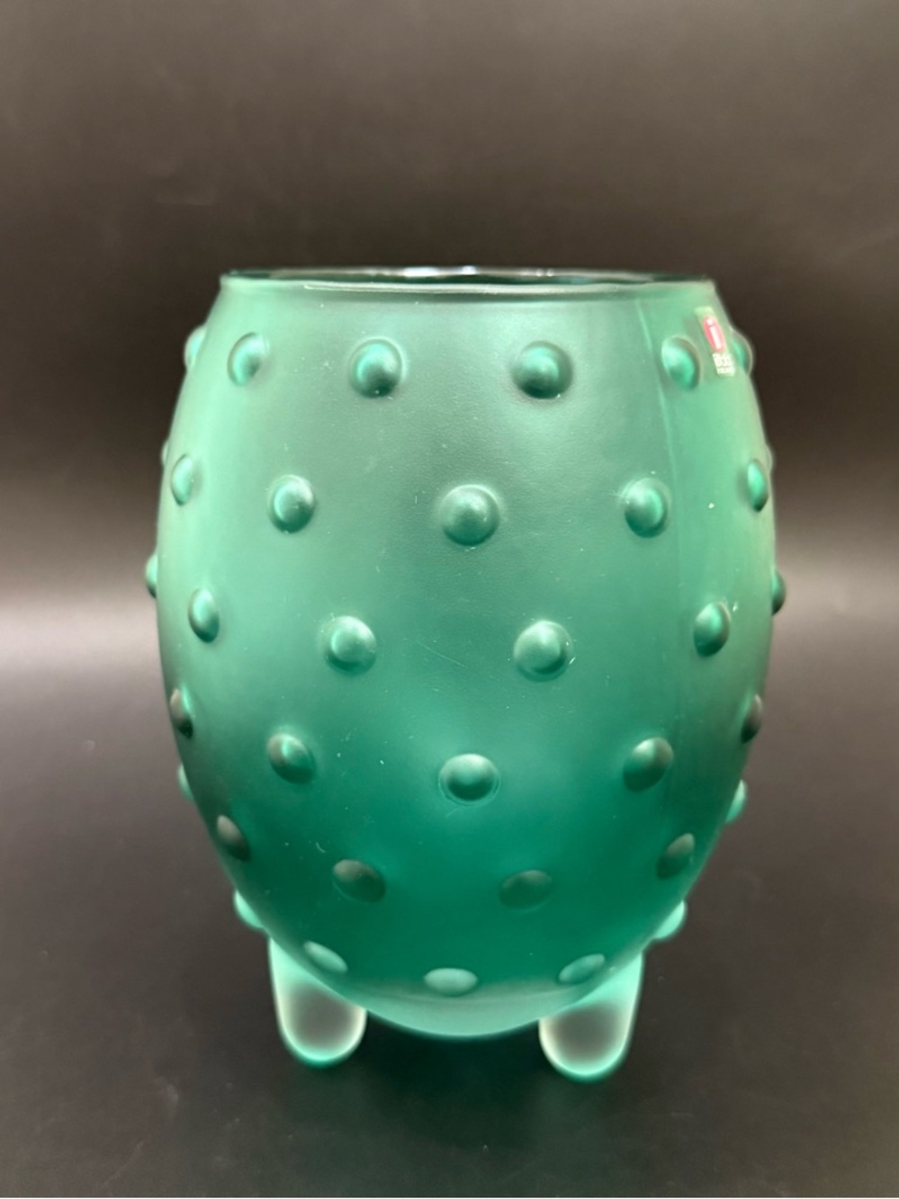 Iittala Finland Tiina Nordstrom “Major” Green Satin Art Glass 3-Footed 7” Vase